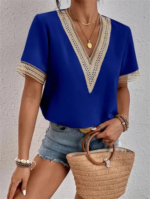 Women's Blouse with Short Sleeves with a Relaxed Fit