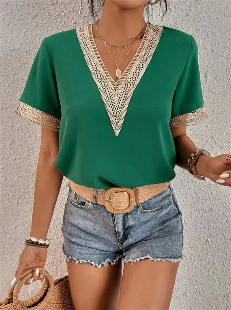 Women's Blouse with Short Sleeves with a Relaxed Fit