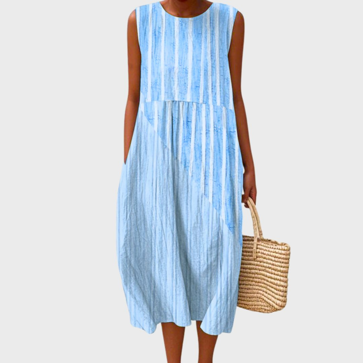 Women's Blue Check Linen Midi Dress - photo 2