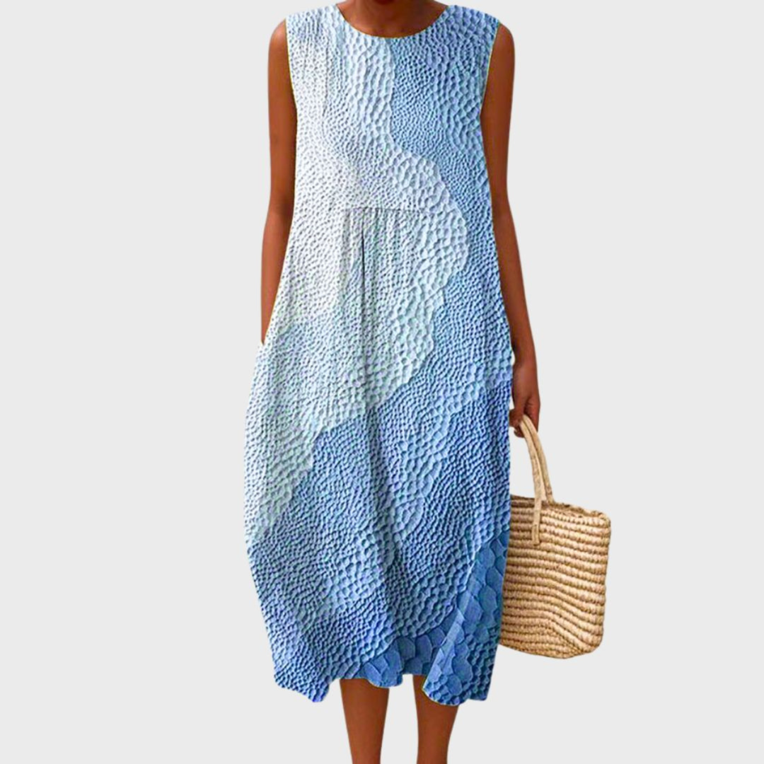 Women's Blue Check Linen Midi Dress - photo 3