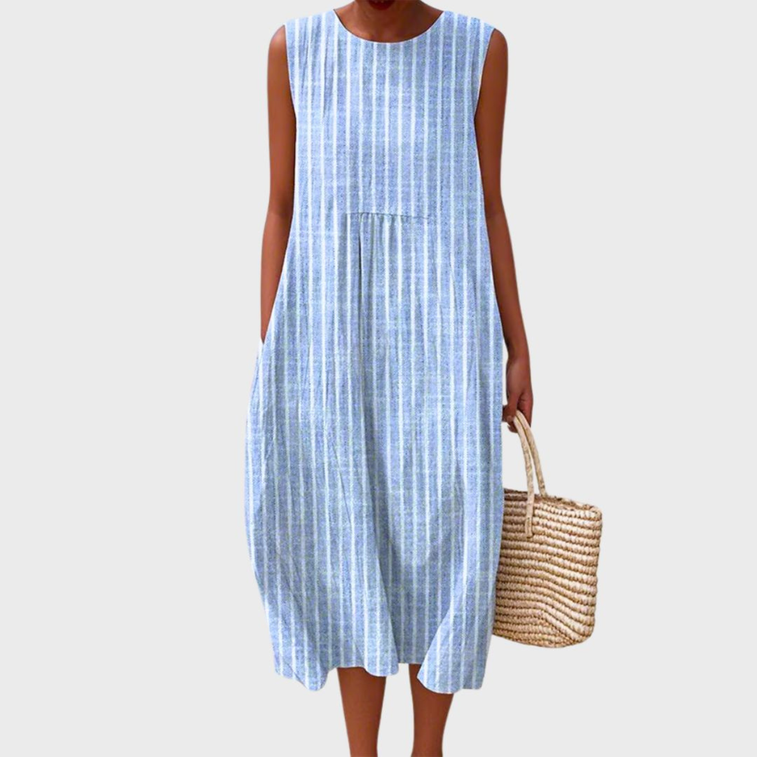 Women's Blue Check Linen Midi Dress - photo 4