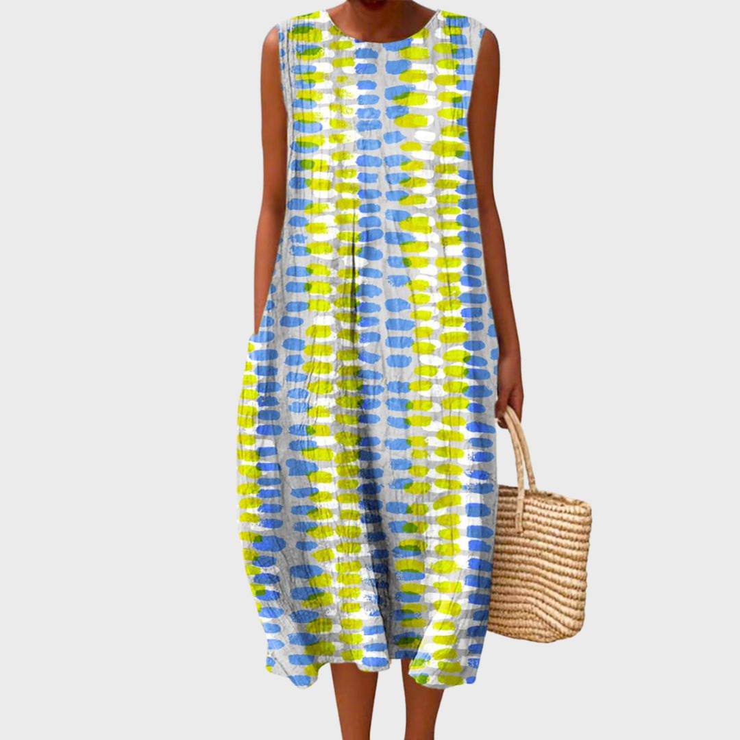 Women's Blue Check Linen Midi Dress - photo 5