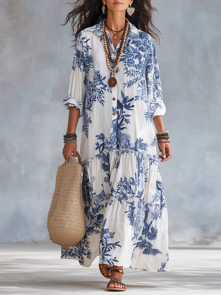 Women's Blue Floral Button Through Maxi Dress - photo 1