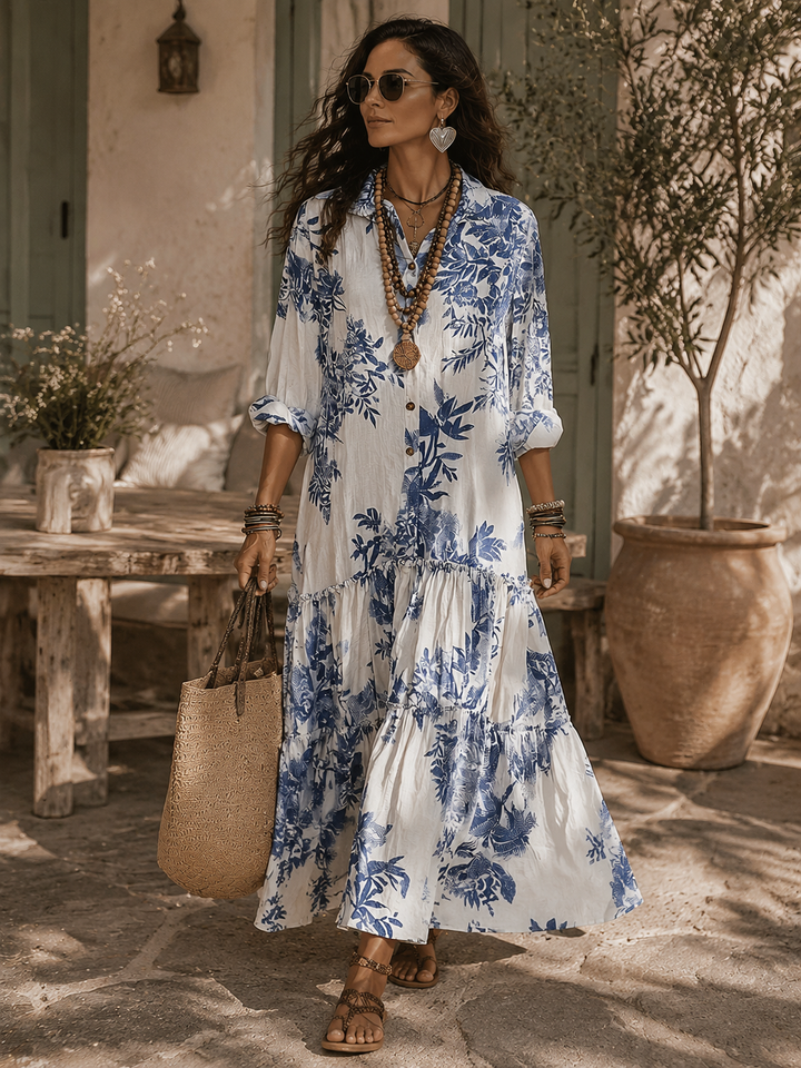 Women's Blue Floral Button Through Maxi Dress - photo 2