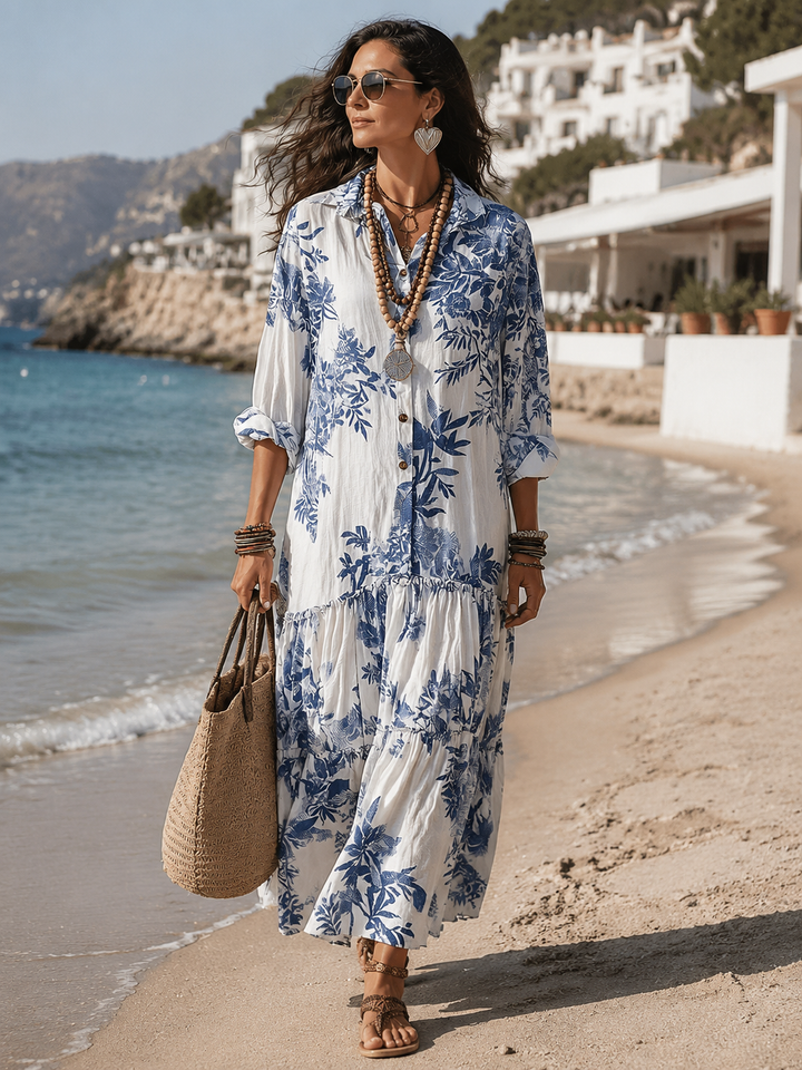 Women's Blue Floral Button Through Maxi Dress - photo 3