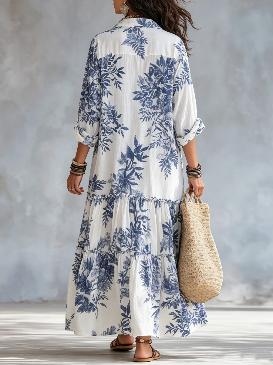 Women's Blue Floral Button Through Maxi Dress - photo 4