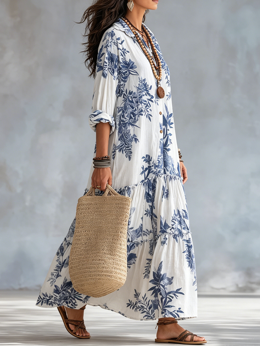 Women's Blue Floral Button Through Maxi Dress - photo 5