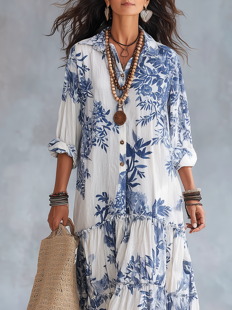 Women's Blue Floral Button Through Maxi Dress - photo 6