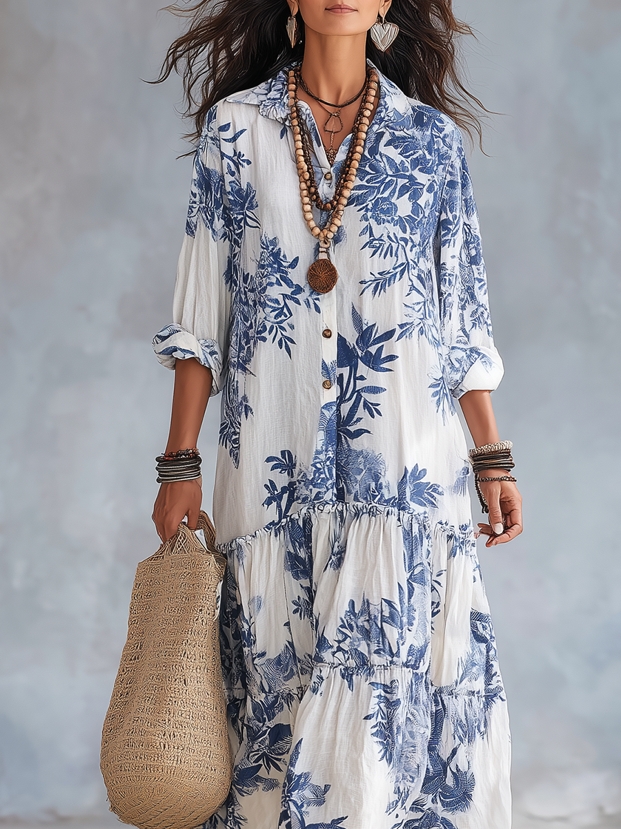Women's Blue Floral Button Through Maxi Dress - photo 7