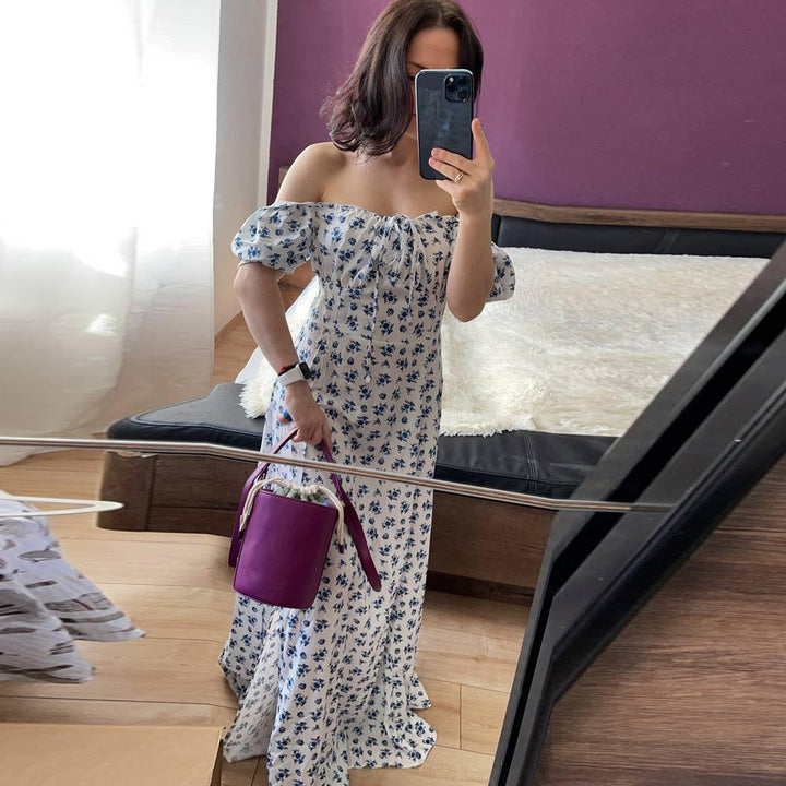 Holly - Women's Blue Floral Wedding Guest Midi Dress