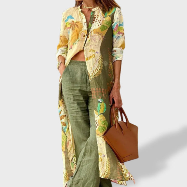 Women's Boho Printed Cardigan & Wide-Leg Pants - photo 1