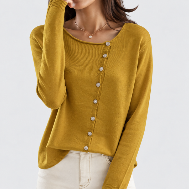 Women's Button Front Knitted Cardigan - Yellow