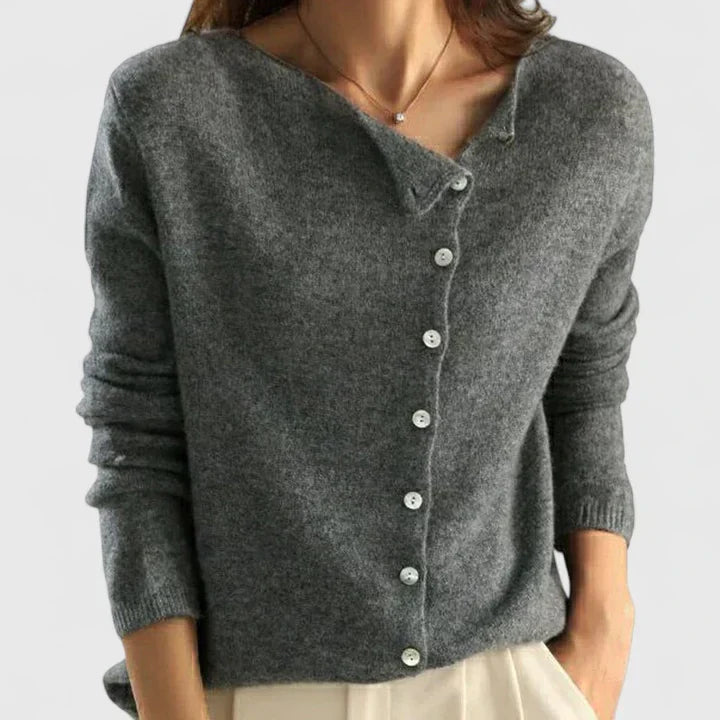 Women's Button Front Knitted Cardigan - Grey