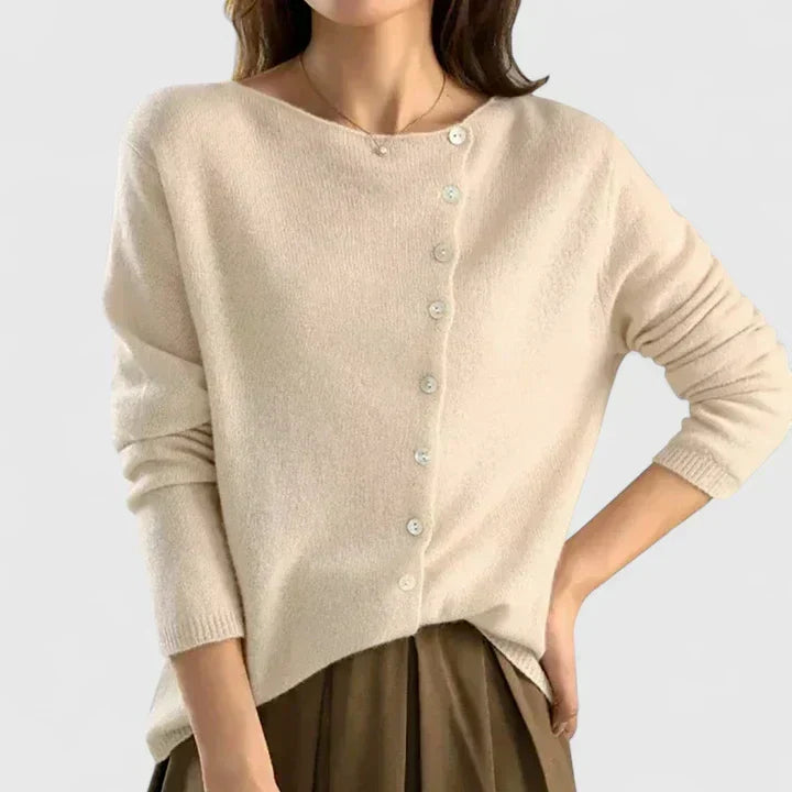 Women's Button Front Knitted Cardigan - Beige