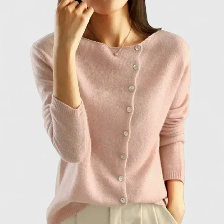 Women's Button Front Knitted Cardigan - Pink