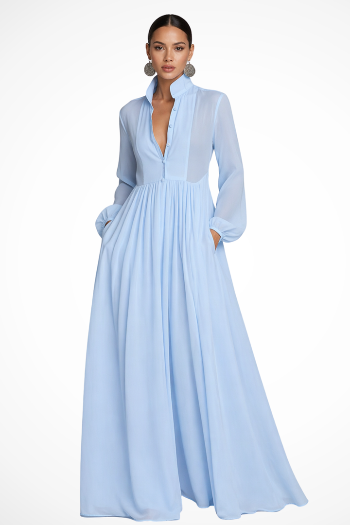 Women's Button-Front Maxi Dress with Pockets