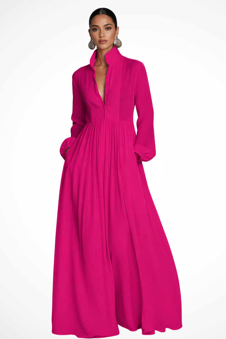 Women's Button-Front Maxi Dress with Pockets