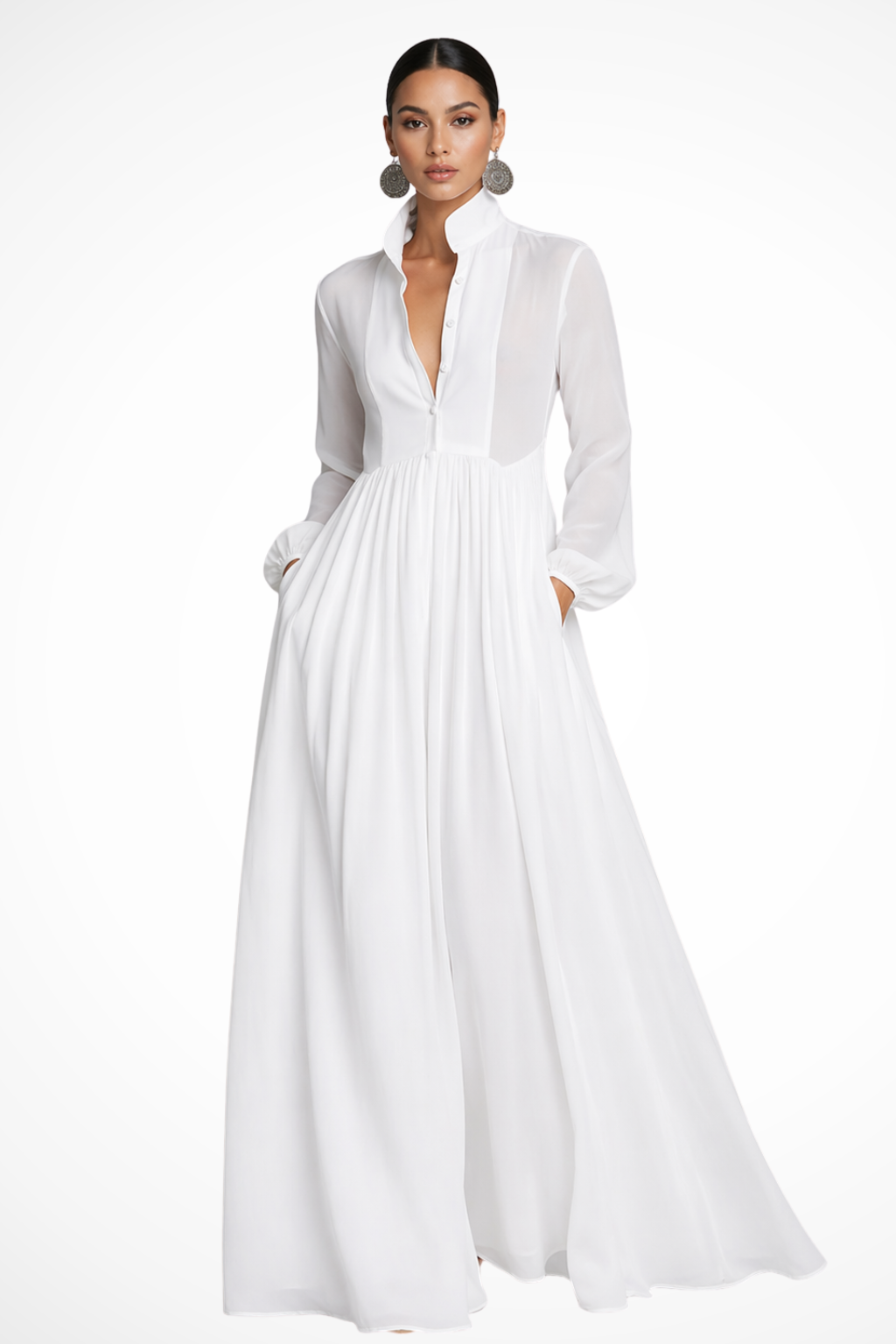 Women's Button-Front Maxi Dress with Pockets