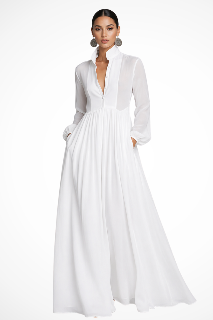 Women's Button-Front Maxi Dress with Pockets