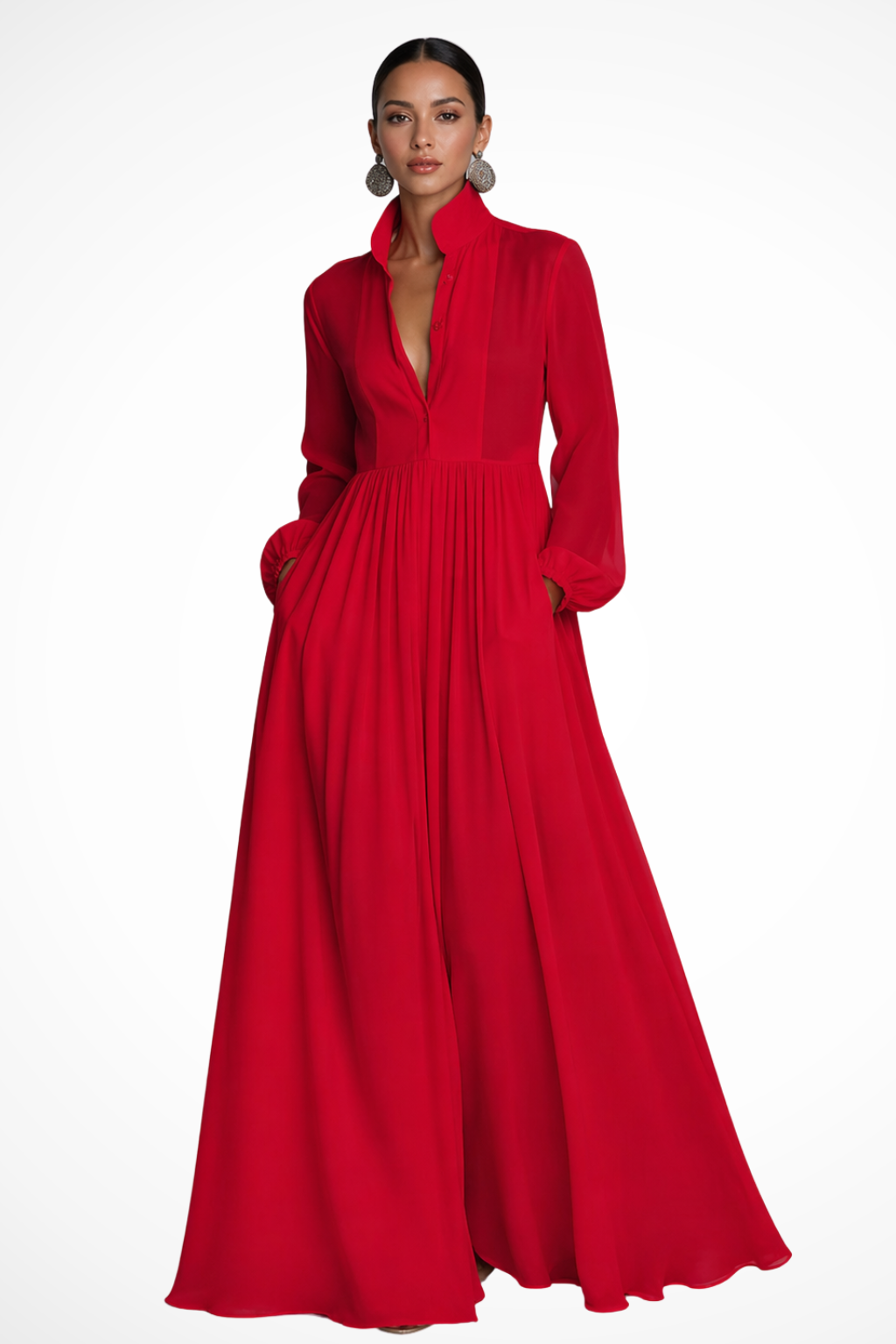Women's Button-Front Maxi Dress with Pockets