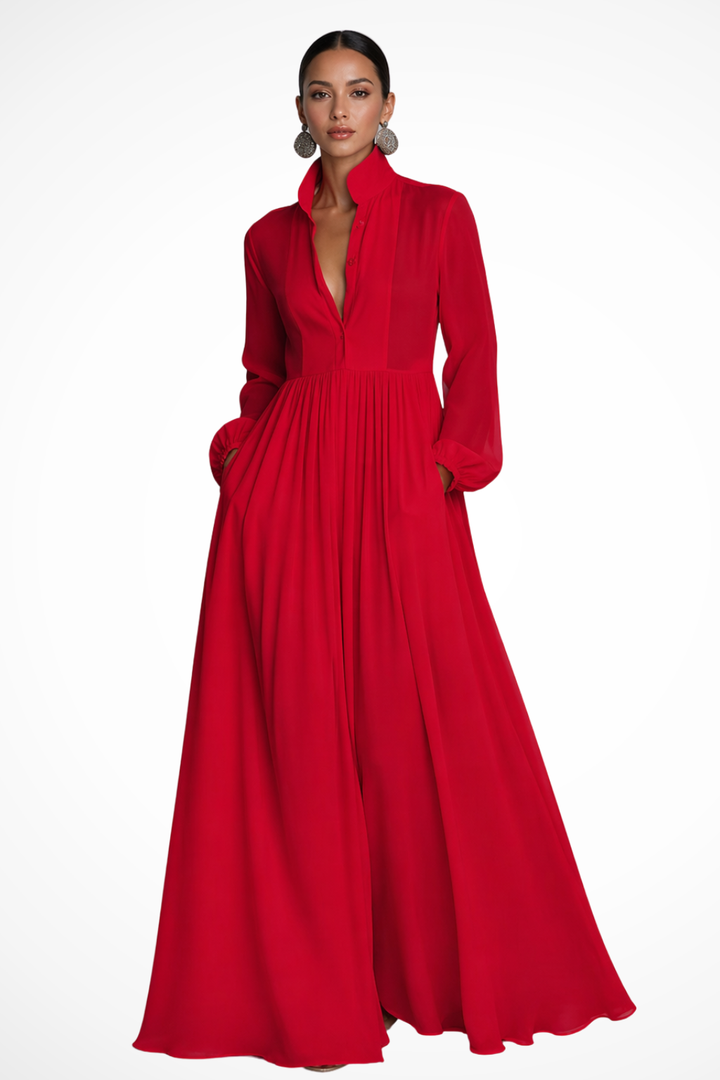 Women's Button-Front Maxi Dress with Pockets