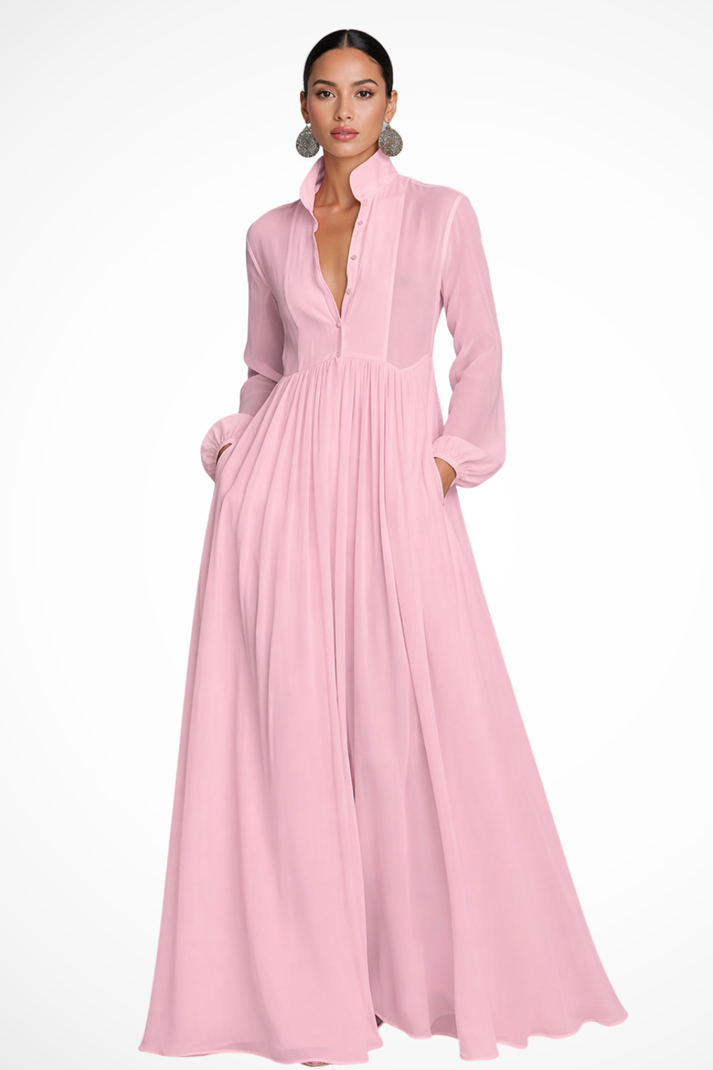 Women's Button-Front Maxi Dress with Pockets