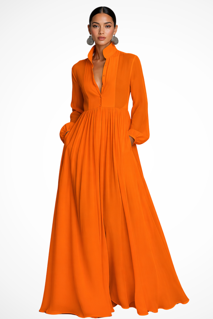 Women's Button-Front Maxi Dress with Pockets