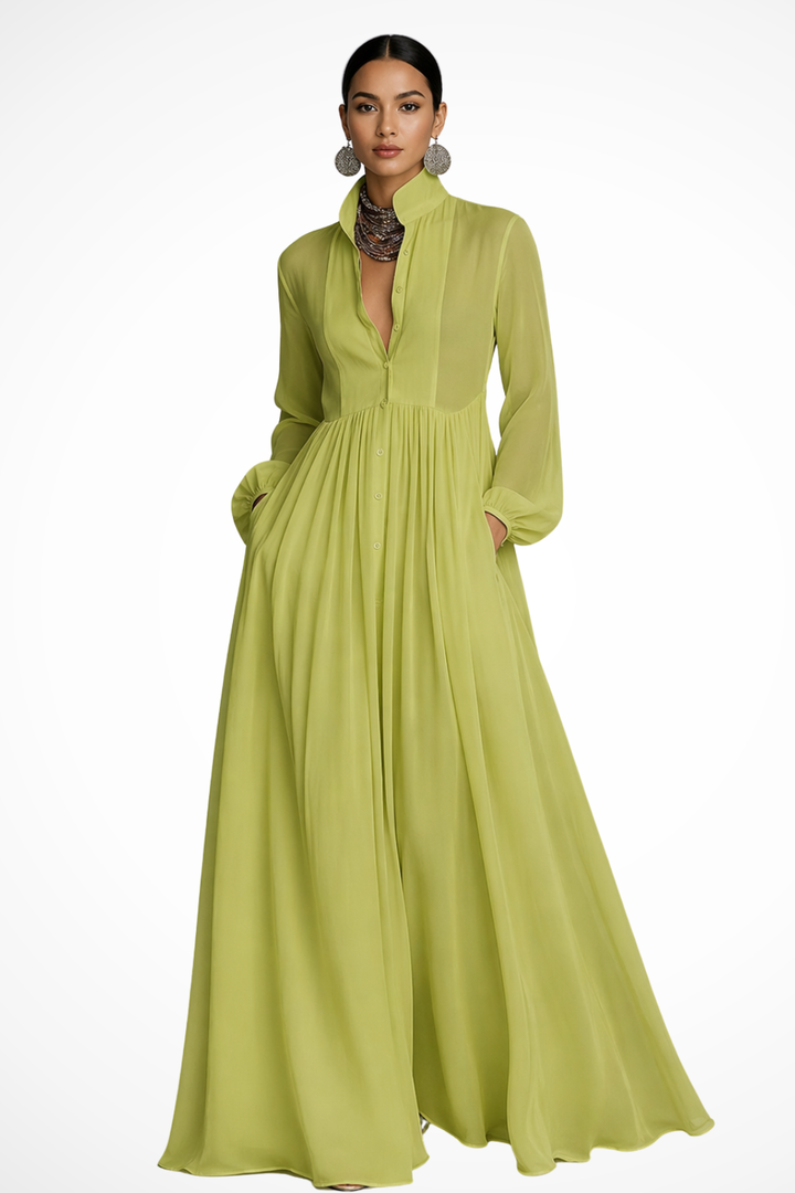 Women's Button-Front Maxi Dress with Pockets