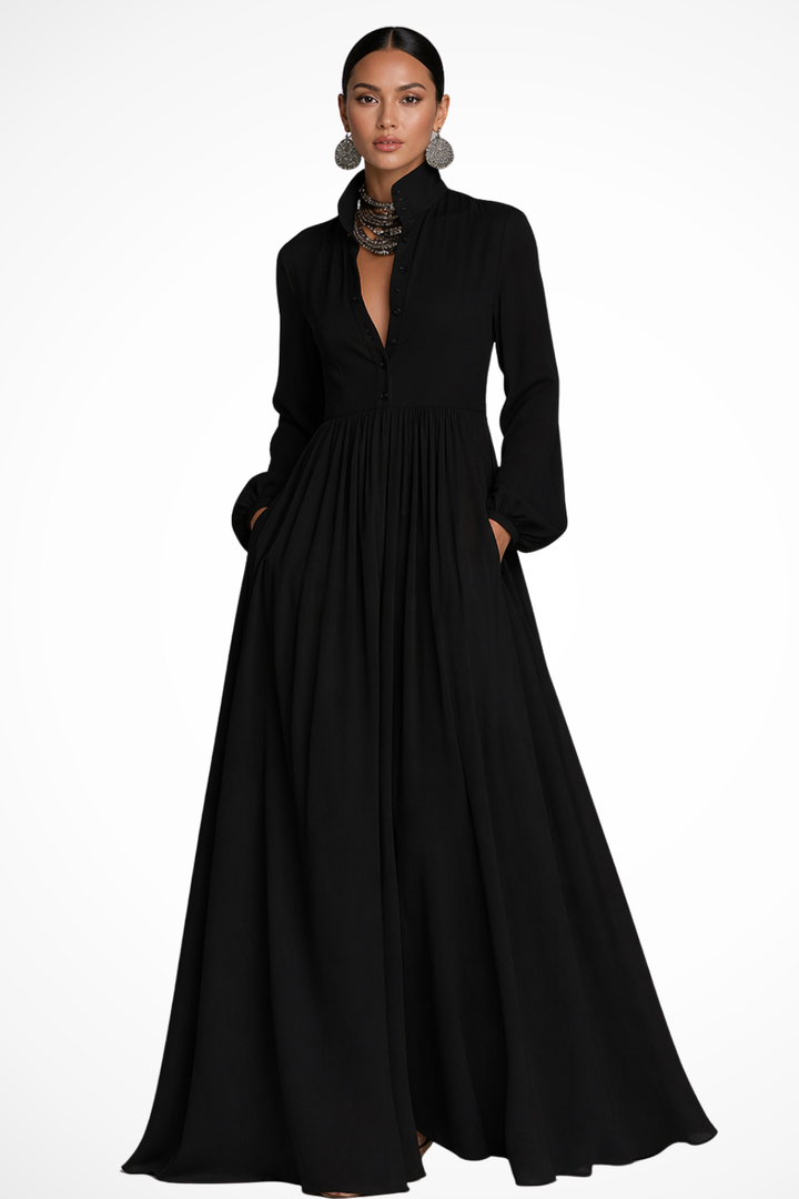 Women's Button-Front Maxi Dress with Pockets