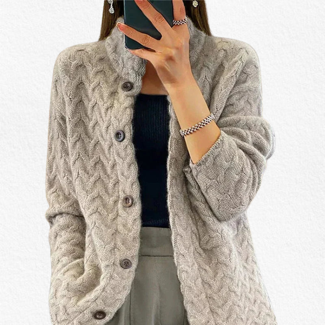 Women's Cable Knit Cardigan with Button Front - photo 2