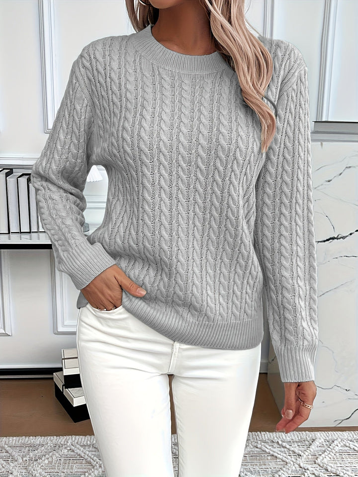 Women's Cable Knit Crew Neck Jumper - Grey