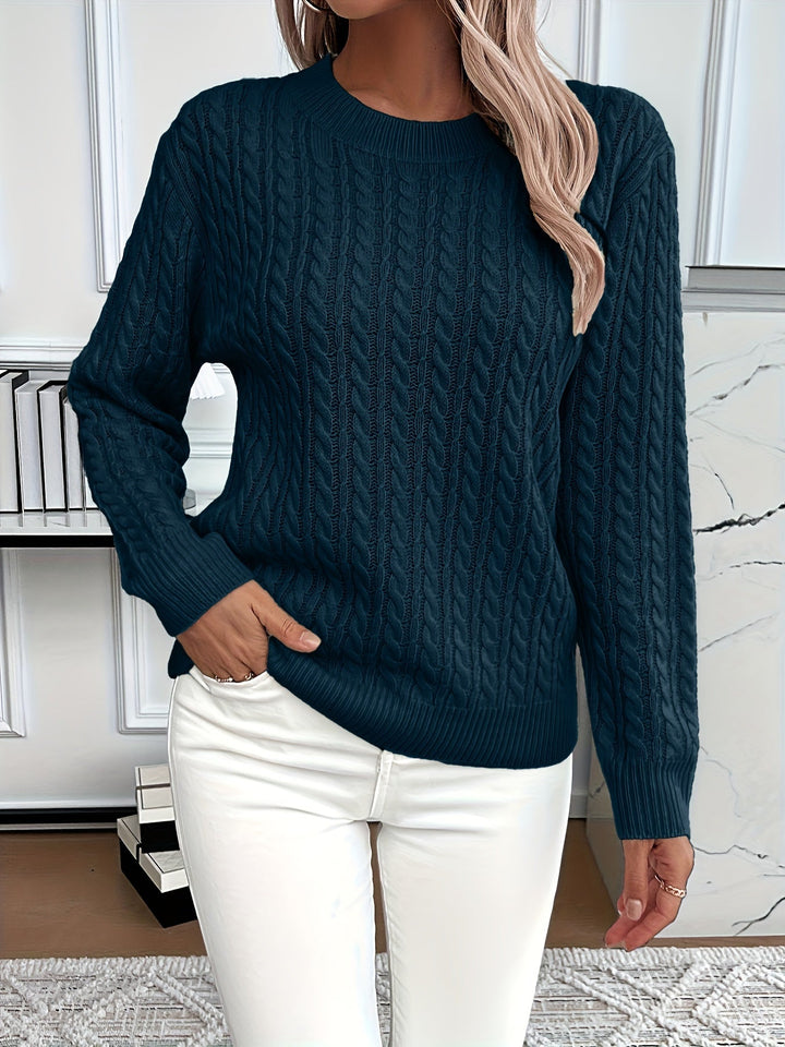 Women's Cable Knit Crew Neck Jumper - Navy