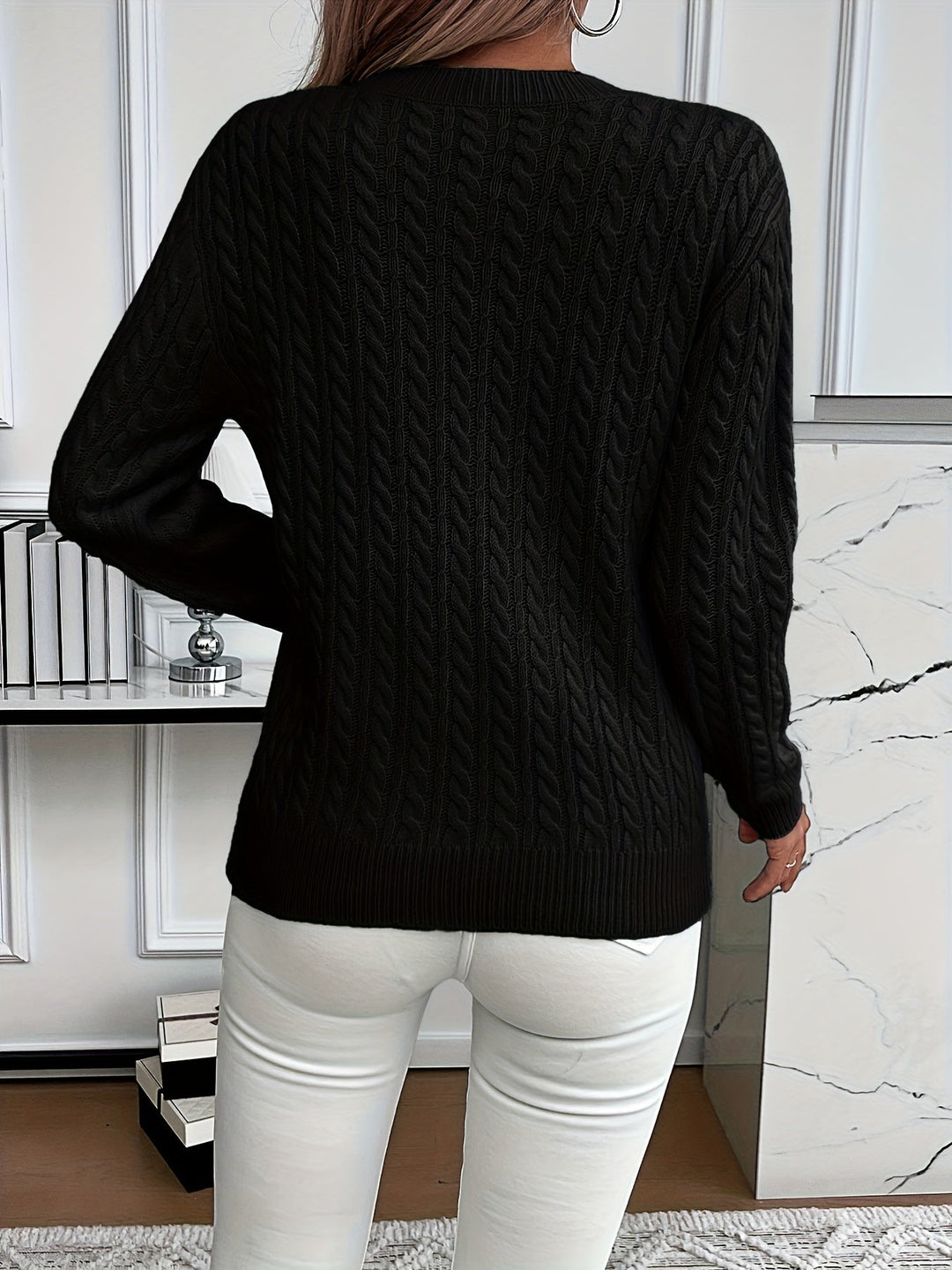 Women's Cable Knit Crew Neck Jumper