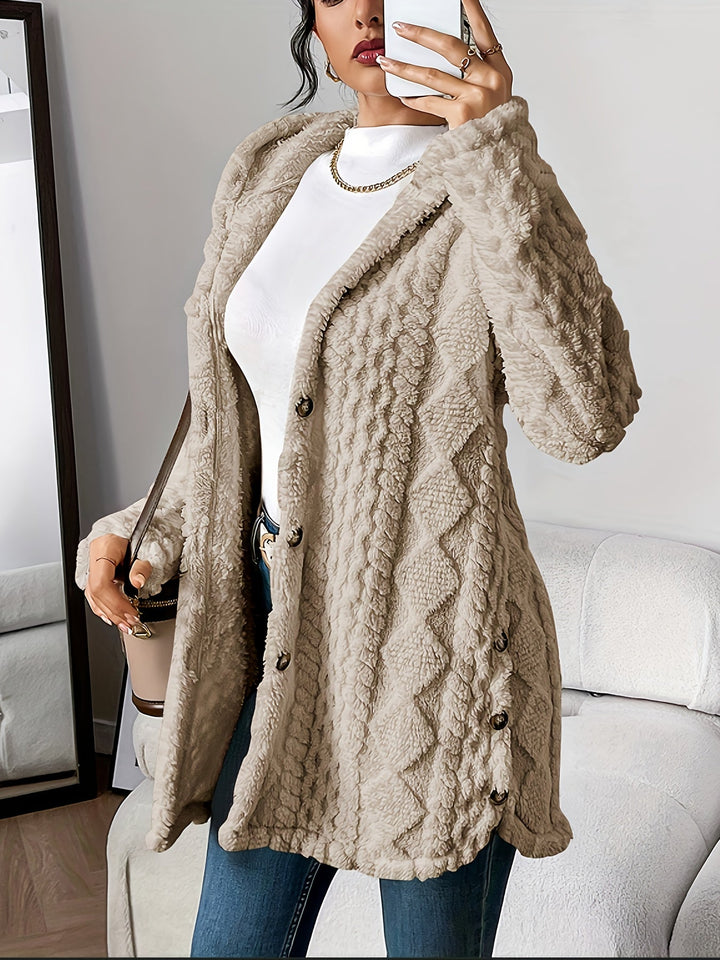 Women's Cable Knit Hooded Cardigan - Khaki