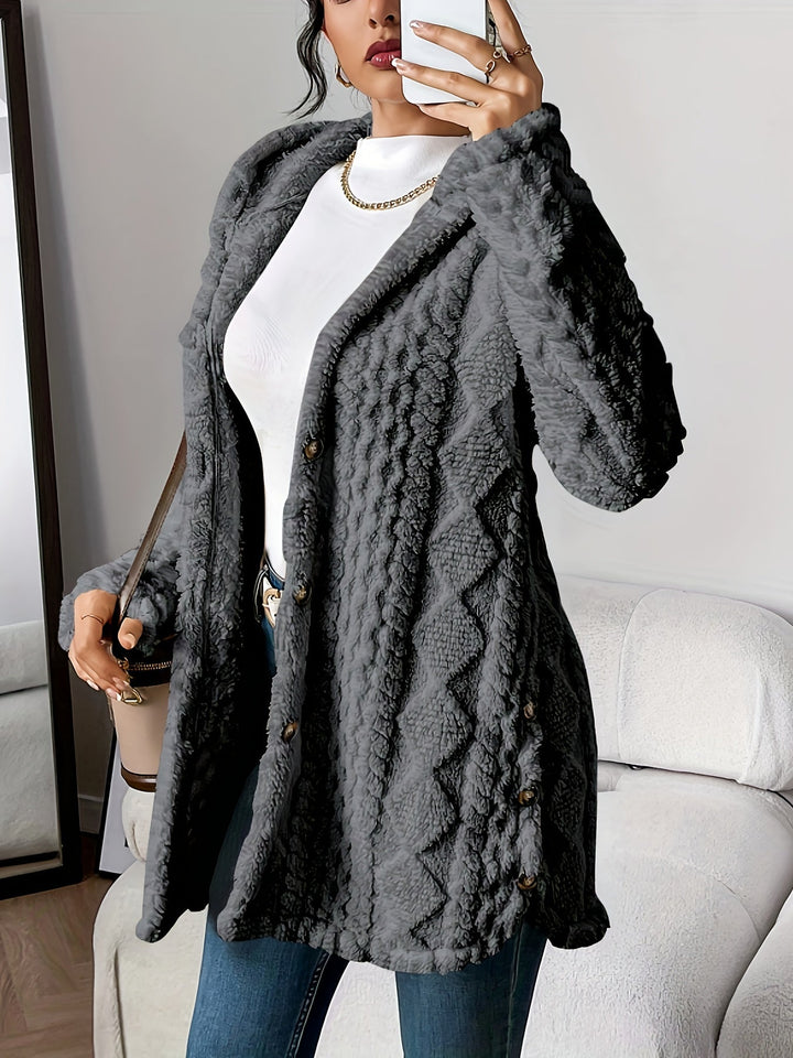 Women's Cable Knit Hooded Cardigan - Grey