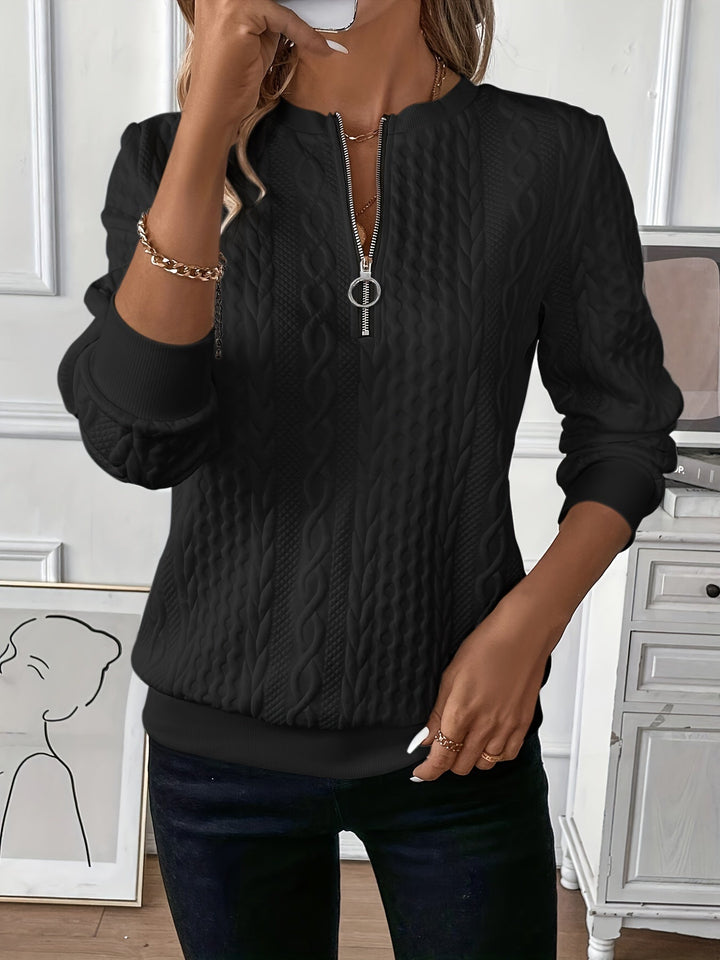 Women's Cable Knit Jumper with Zip Neck - photo 7
