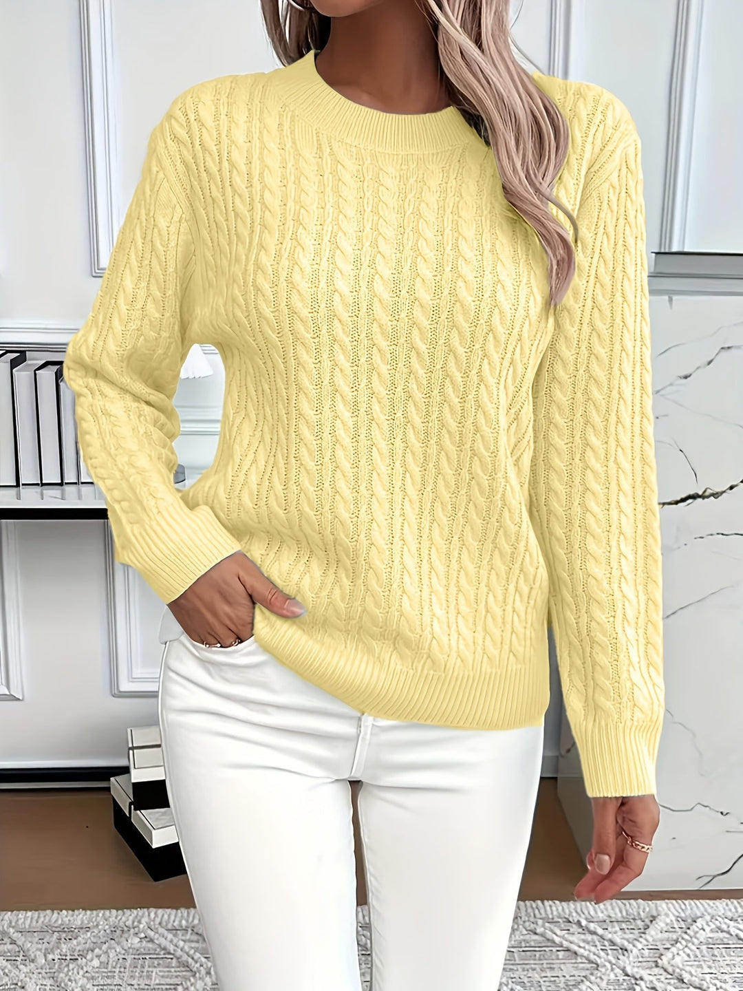 Women's Cable Knit Sweater Relaxed Fit - photo 6