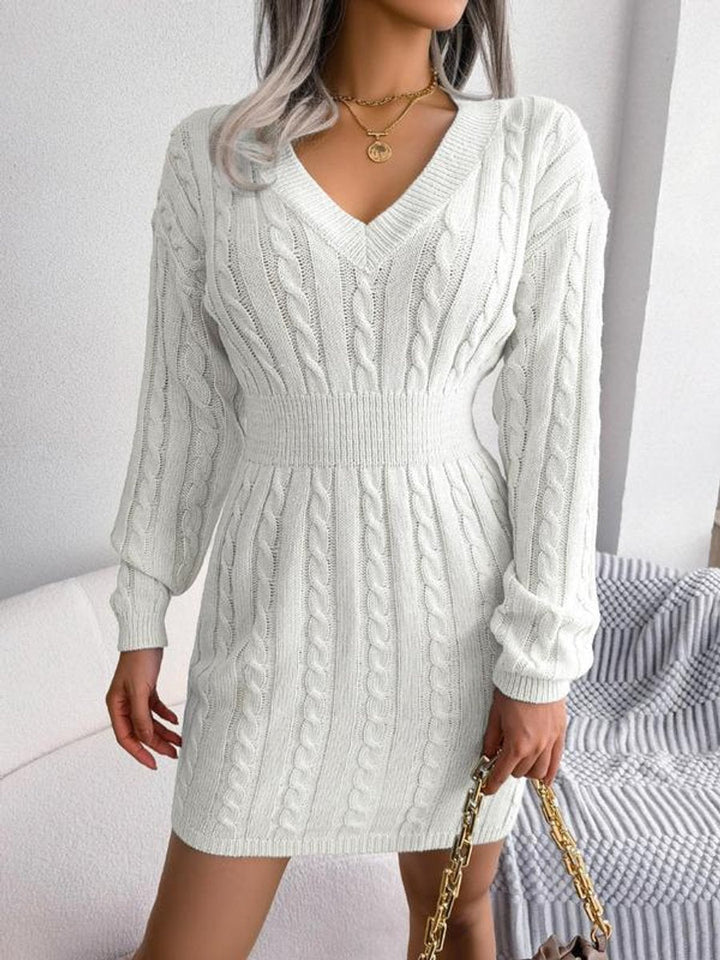 Women's Cable Knit Dress with Balloon Sleeves