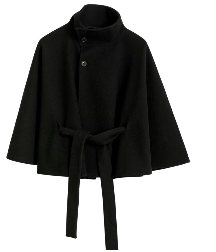 Women's Cape Coat with Stand Collar and Tie Belt - photo 13
