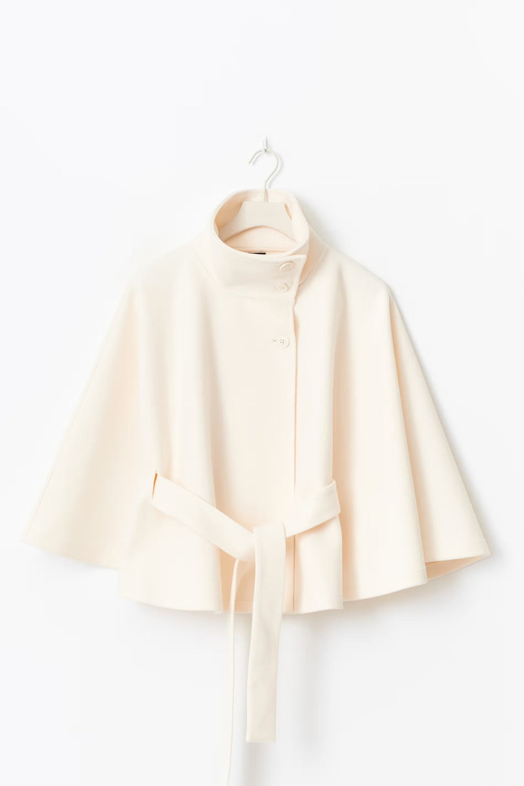 Women's Cape Coat with Stand Collar and Tie Belt - photo 2