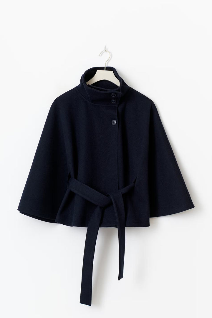 Women's Cape Coat with Stand Collar and Tie Belt - photo 6
