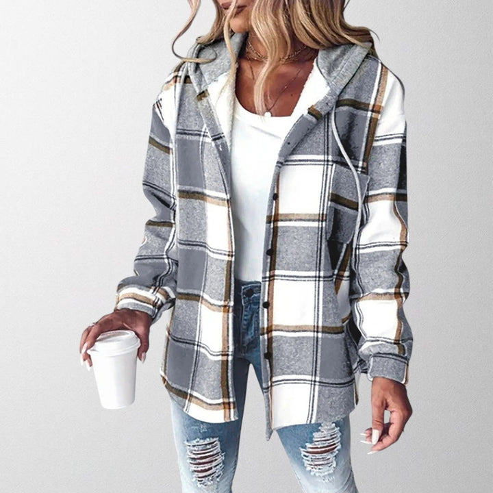 Women's Checked Hooded Shacket with Button Front - photo 1