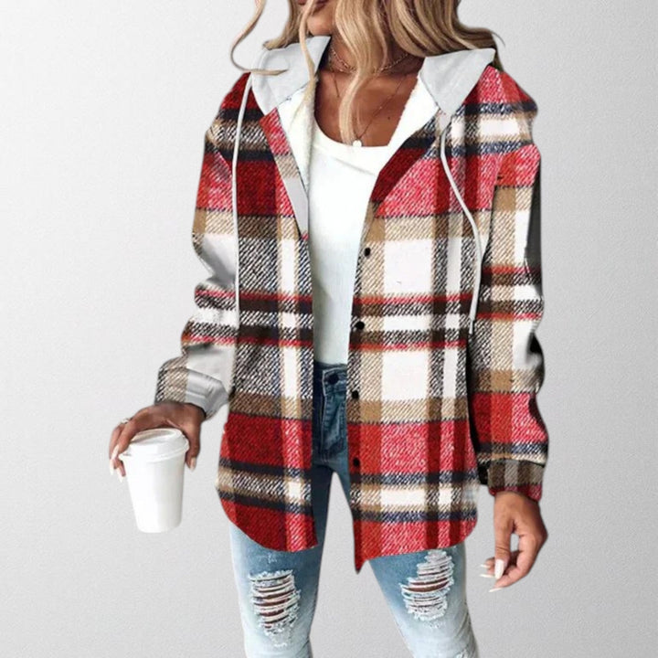 Women's Checked Hooded Shacket with Button Front - photo 2
