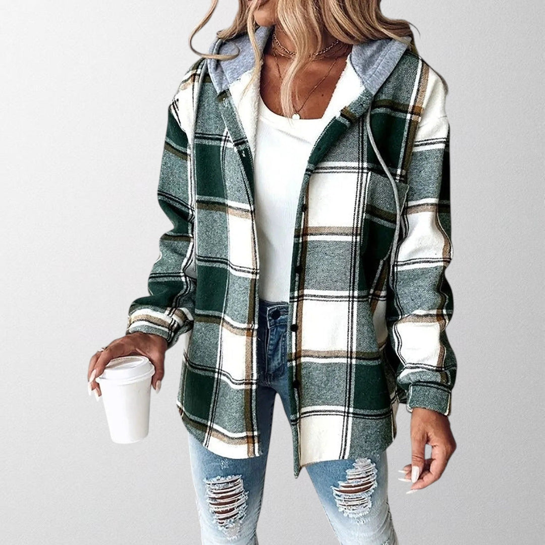 Women's Checked Hooded Shacket with Button Front - photo 3