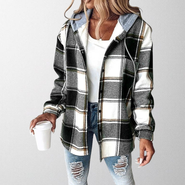 Women's Checked Hooded Shacket with Button Front - photo 4