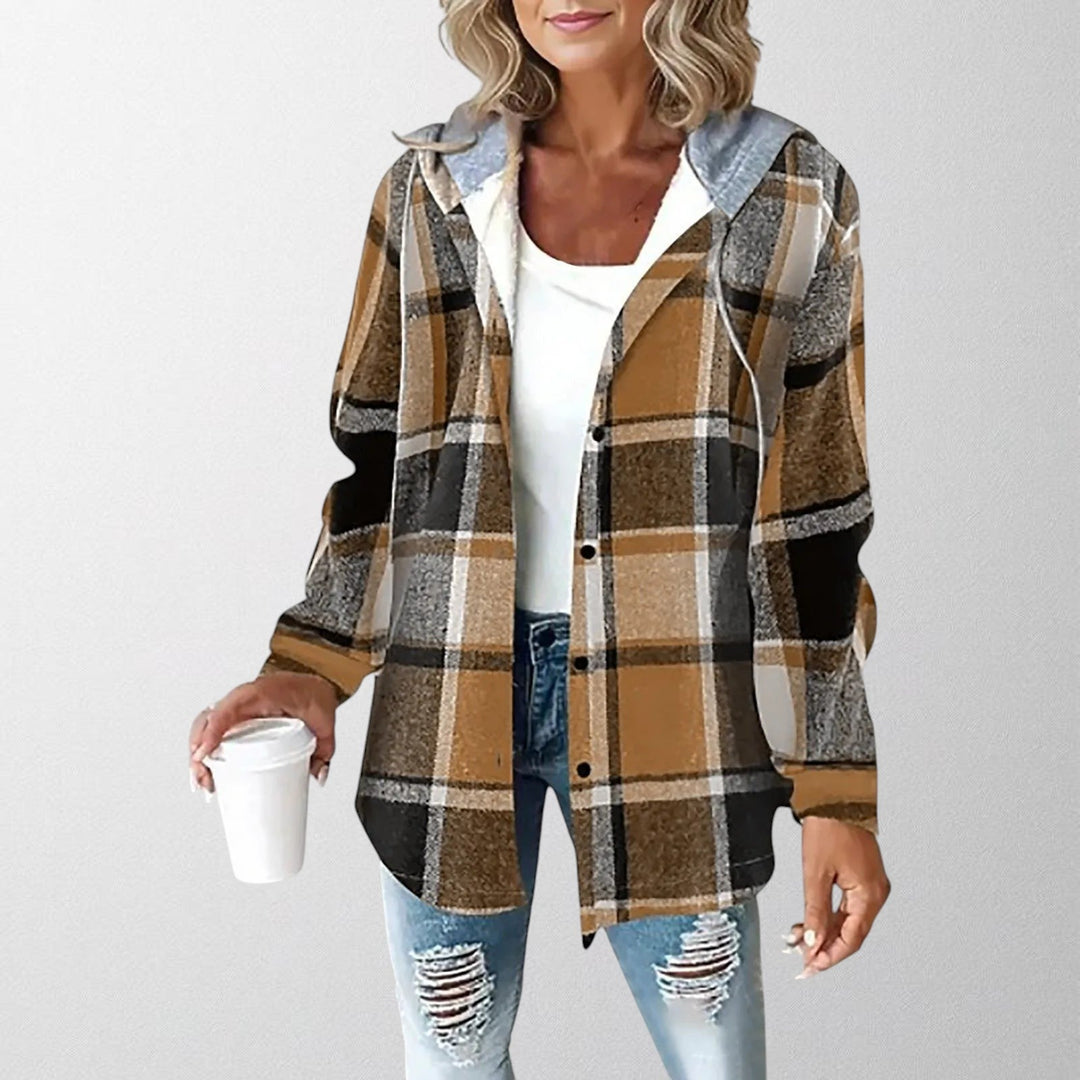 Women's Checked Hooded Shacket with Button Front - photo 5