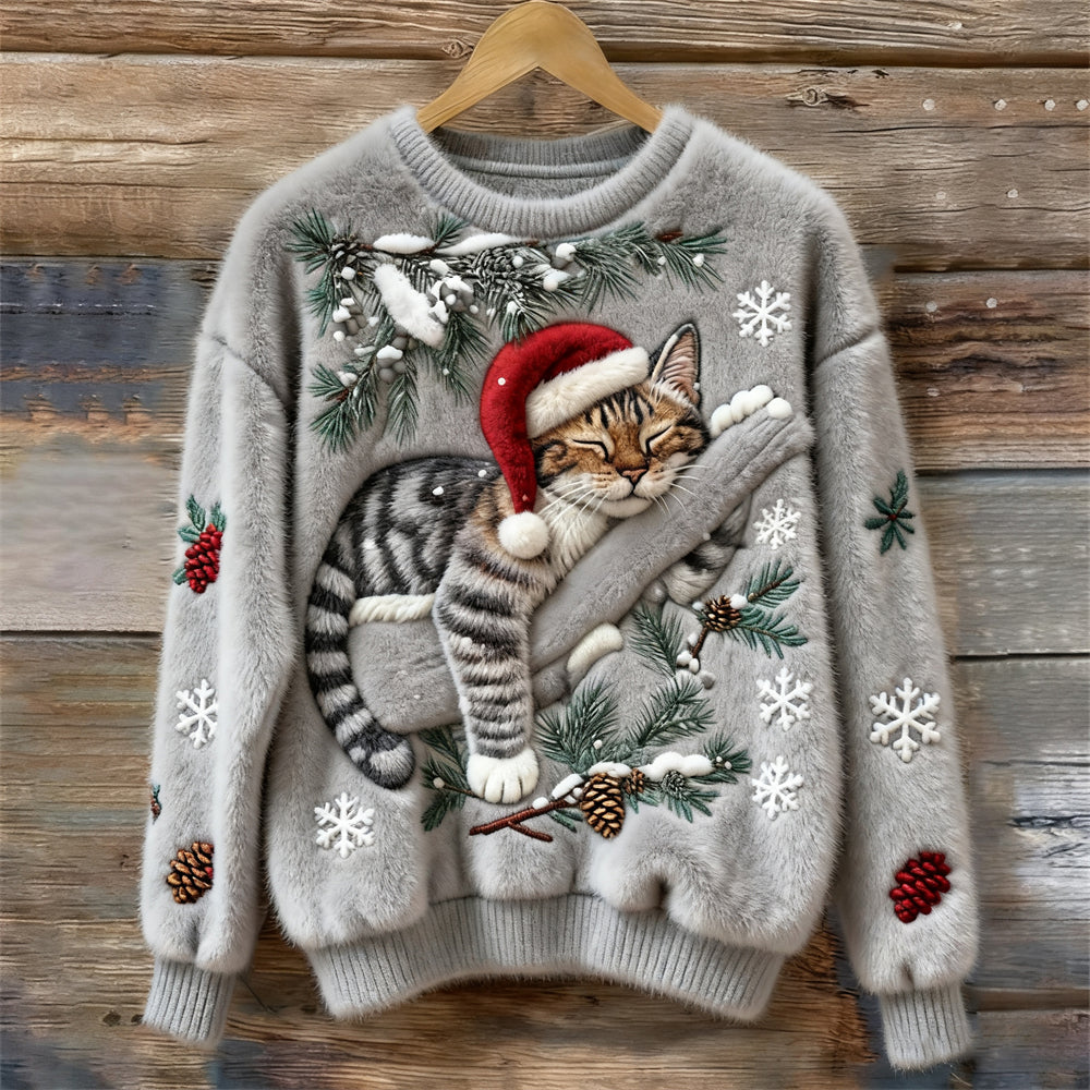 Joy - Women's Christmas Jumper with Cat Print