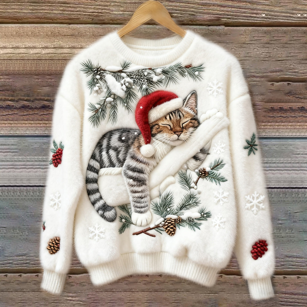 Joy - Women's Christmas Jumper with Cat Print