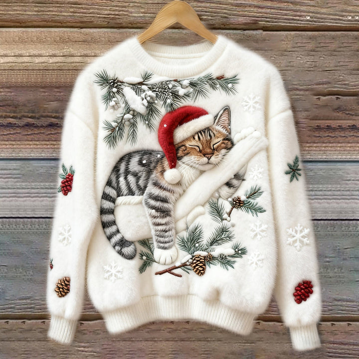 Joy - Women's Christmas Jumper with Cat Print
