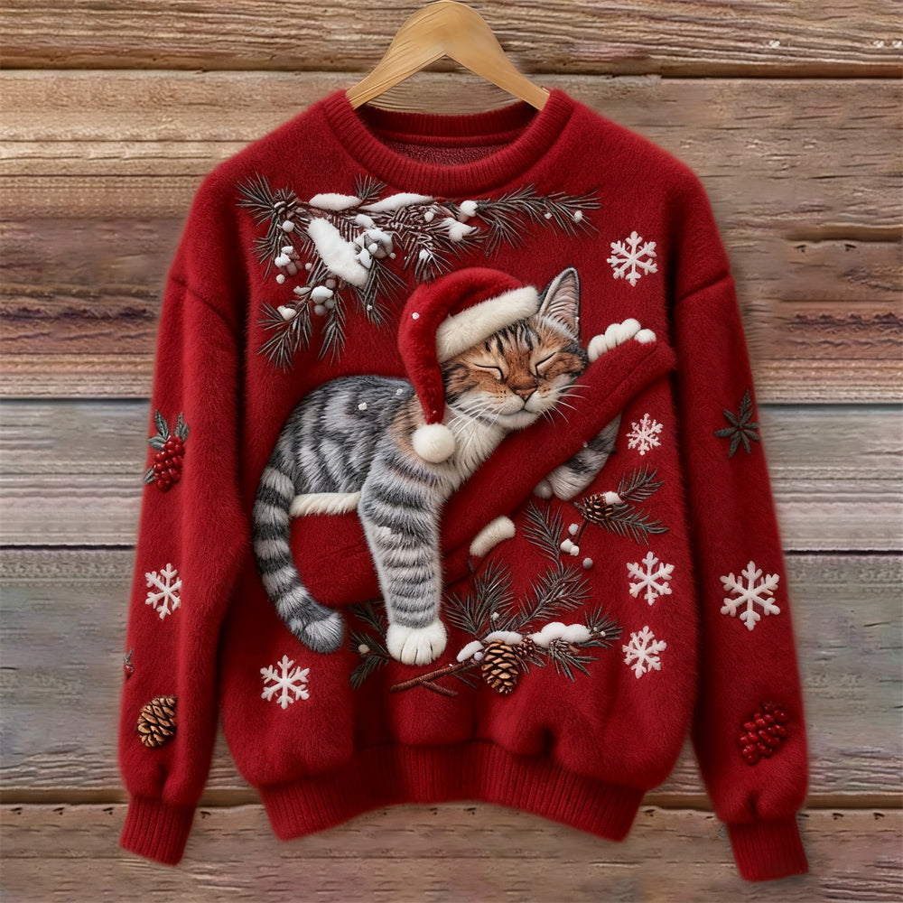 Joy - Women's Christmas Jumper with Cat Print